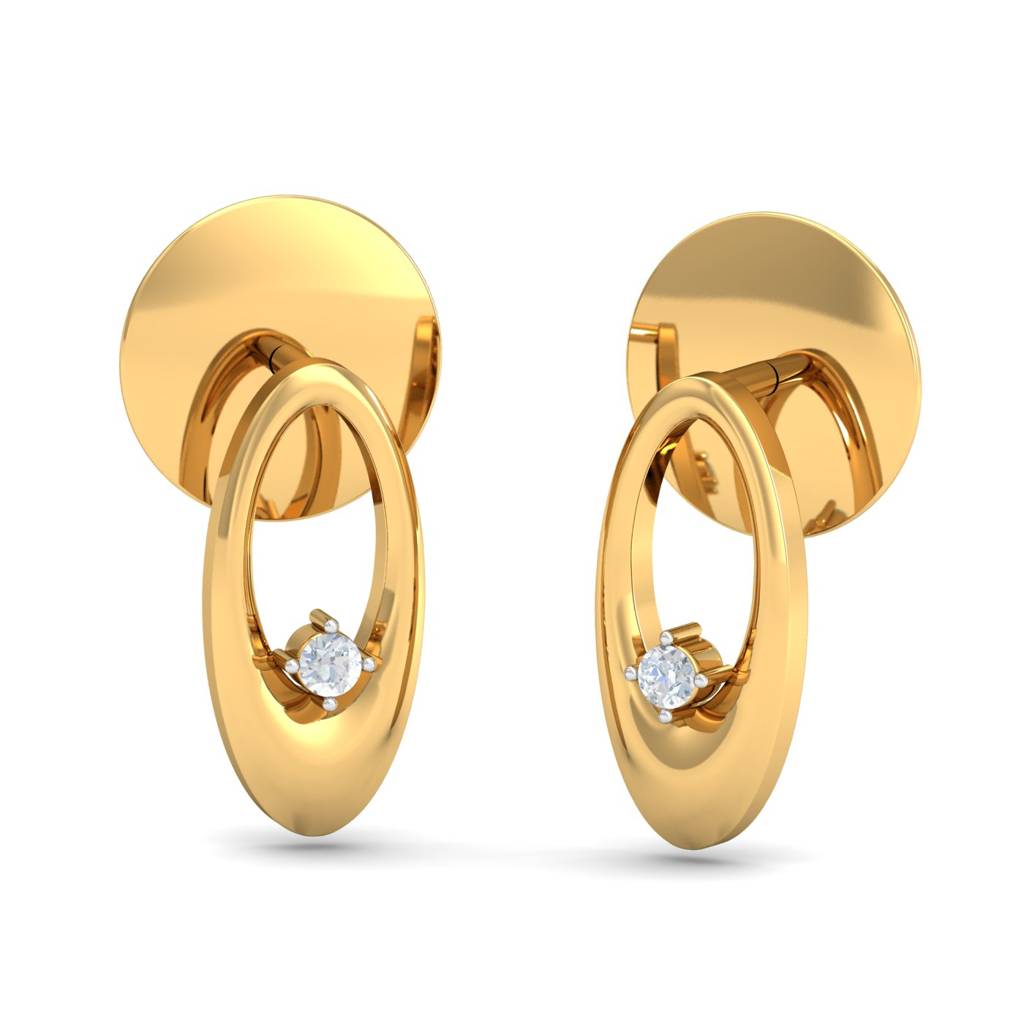 KuberBox 18K Yellow Gold Dazzle Oval Stud Earrings