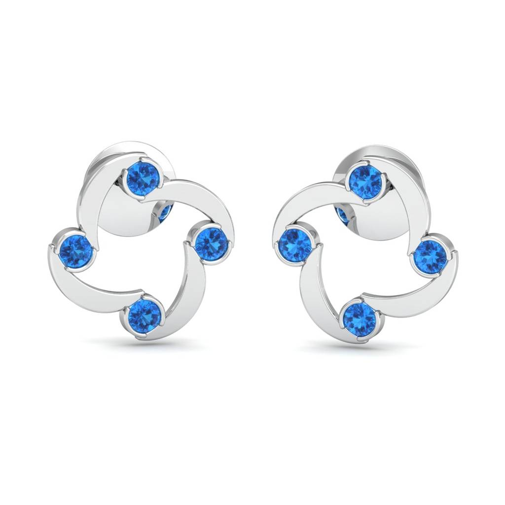 KuberBox 18K White Gold Blue Beauty Topaz Earrings