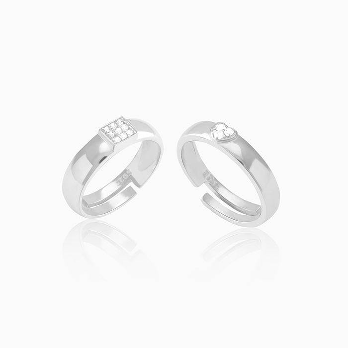 Silver Shining Love Couple Rings : R0259