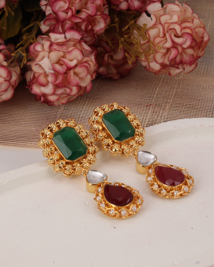 Emerald Crimson Elegance Handcrafted Earrings : AC-1080