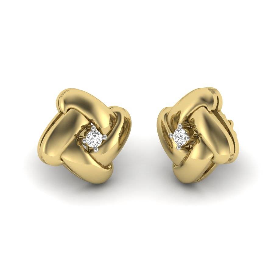 KuberBox 18K Yellow Gold Fire N Ice Stud Earrings