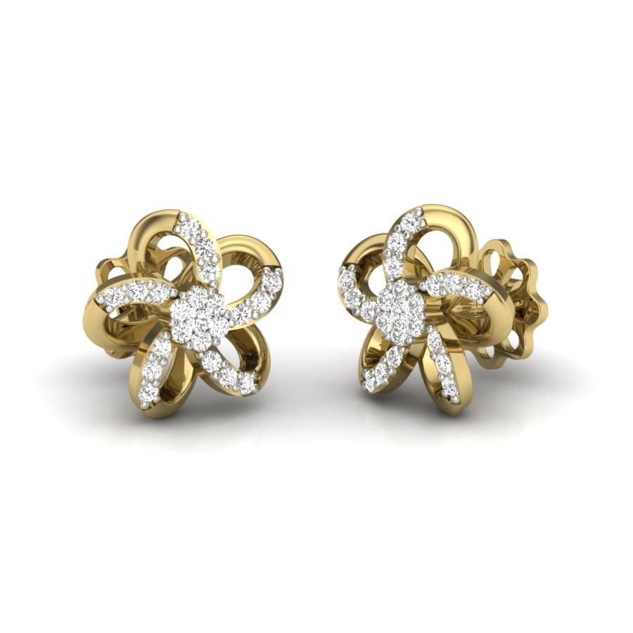 KuberBox 18K Yellow Gold Tipsy Flower Stud Earrings