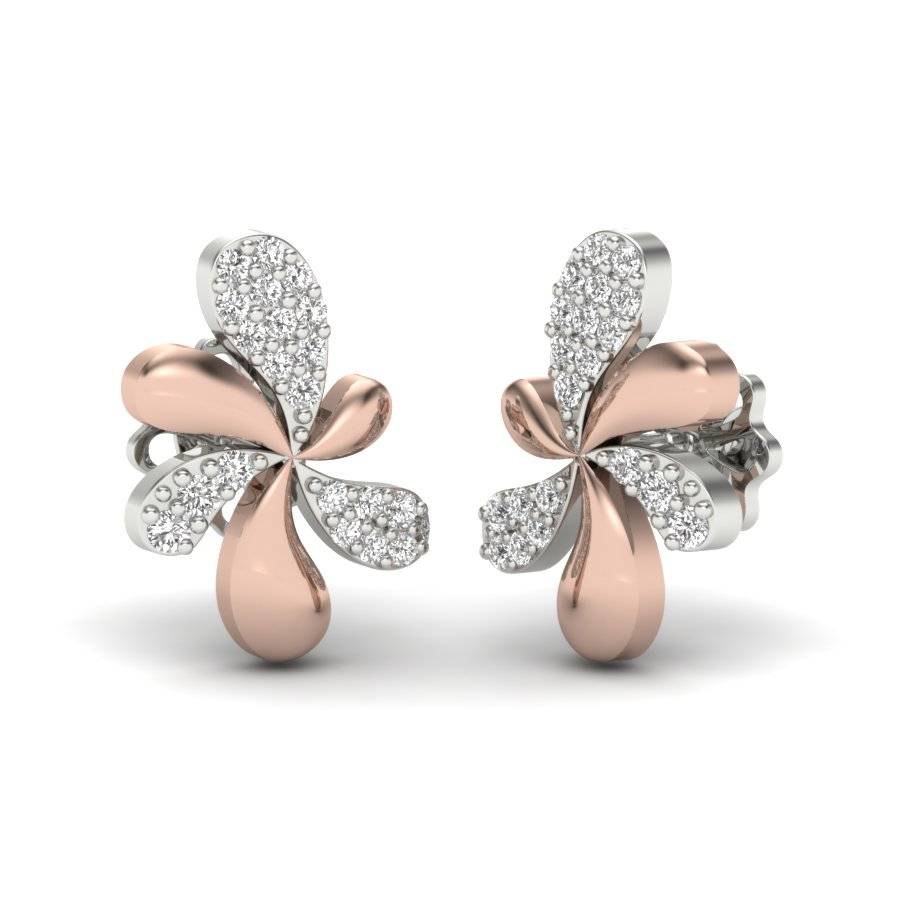 KuberBox 18K Rose Gold White Flower Stud Earrings