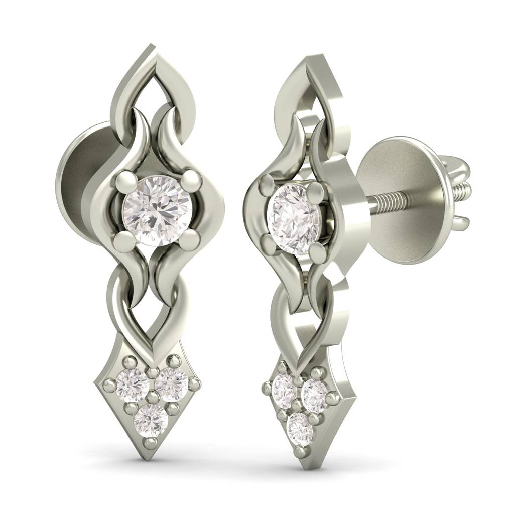 KuberBox 18K White Gold The Charming Solitude Stud Earrings