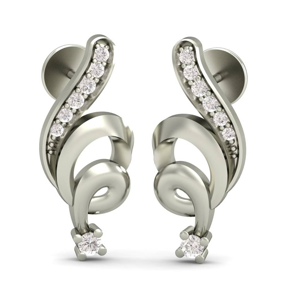 KuberBox 18K White Gold Spiral Drool Stud Earrings