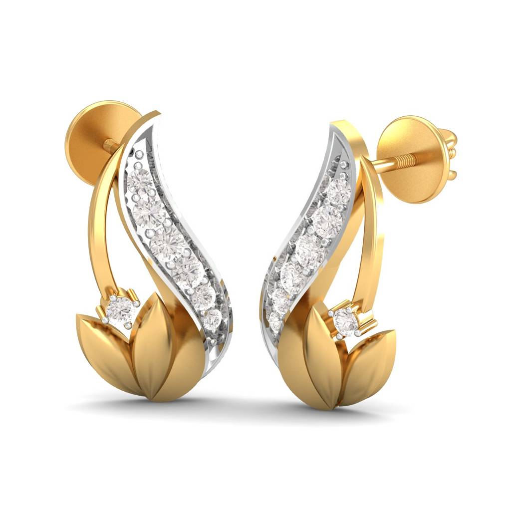 KuberBox 18K Yellow Gold Royal Swan Stud Earrings