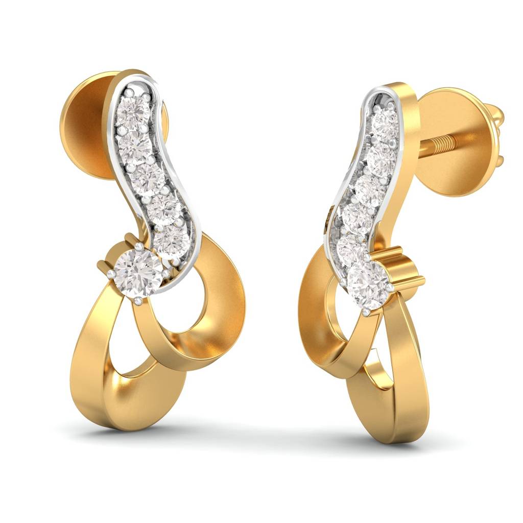 KuberBox 18K Yellow Gold Twisted Simplicity Stud Earrings