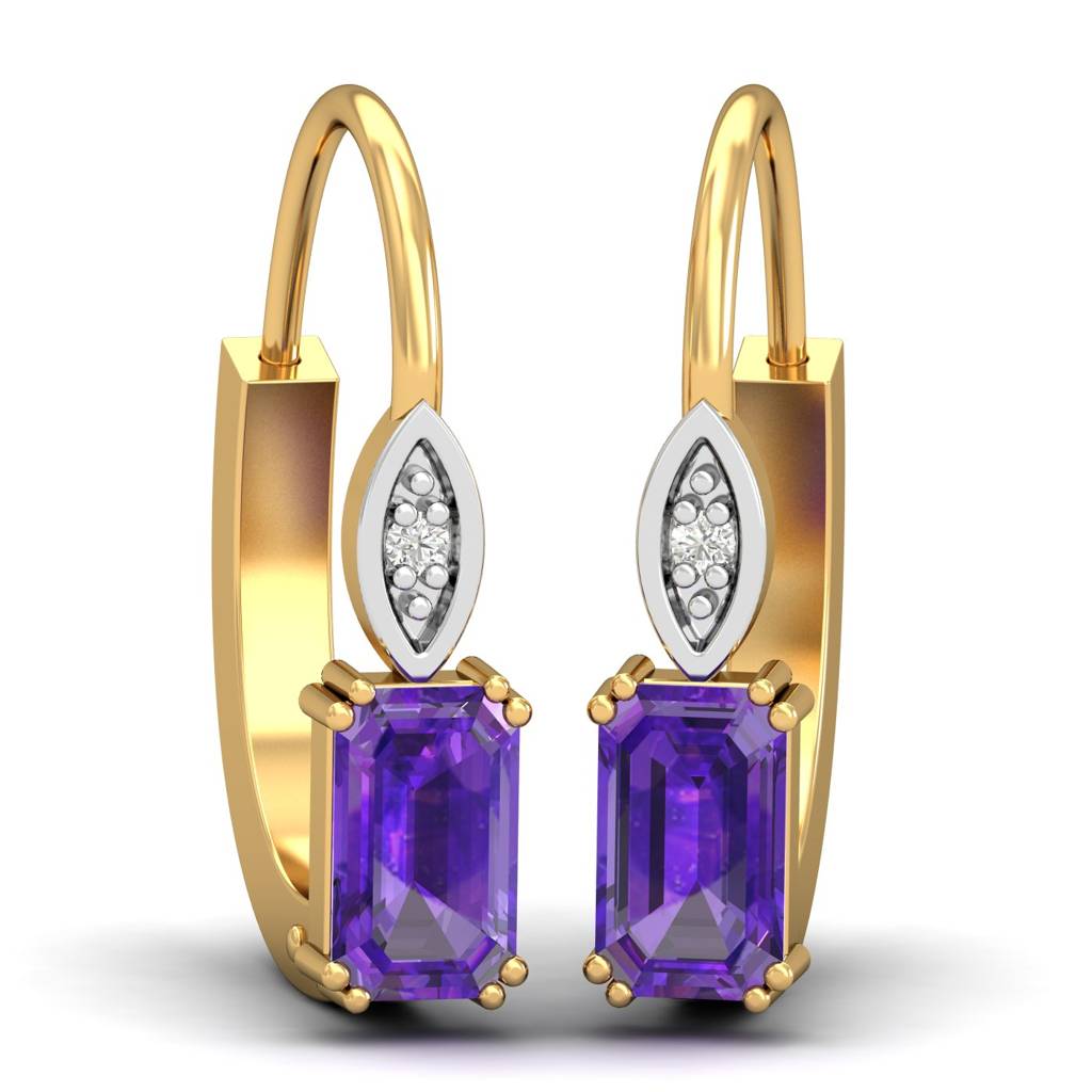 KuberBox 18K Yellow Gold Meridian Amethyst Hoop Earrings