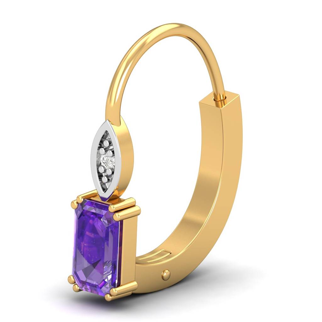 KuberBox 18K Yellow Gold Meridian Amethyst Hoop Earrings