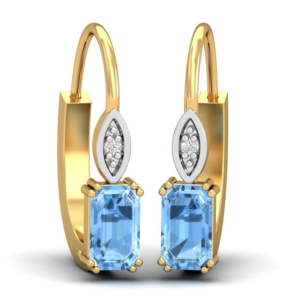 KuberBox 18K Yellow Gold Meridian Aquamarine Hoop Earrings