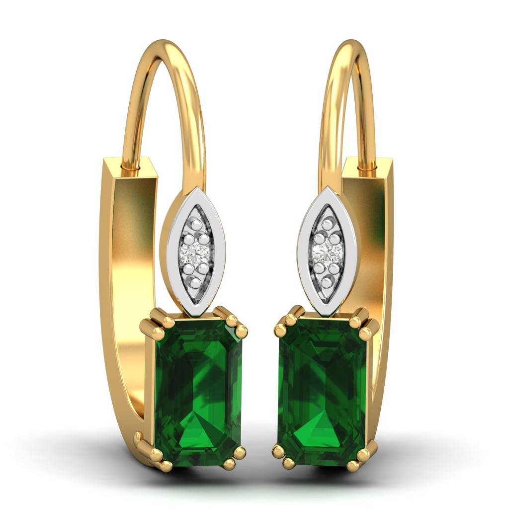 KuberBox 18K Yellow Gold Meridian Emerald Hoop Earrings