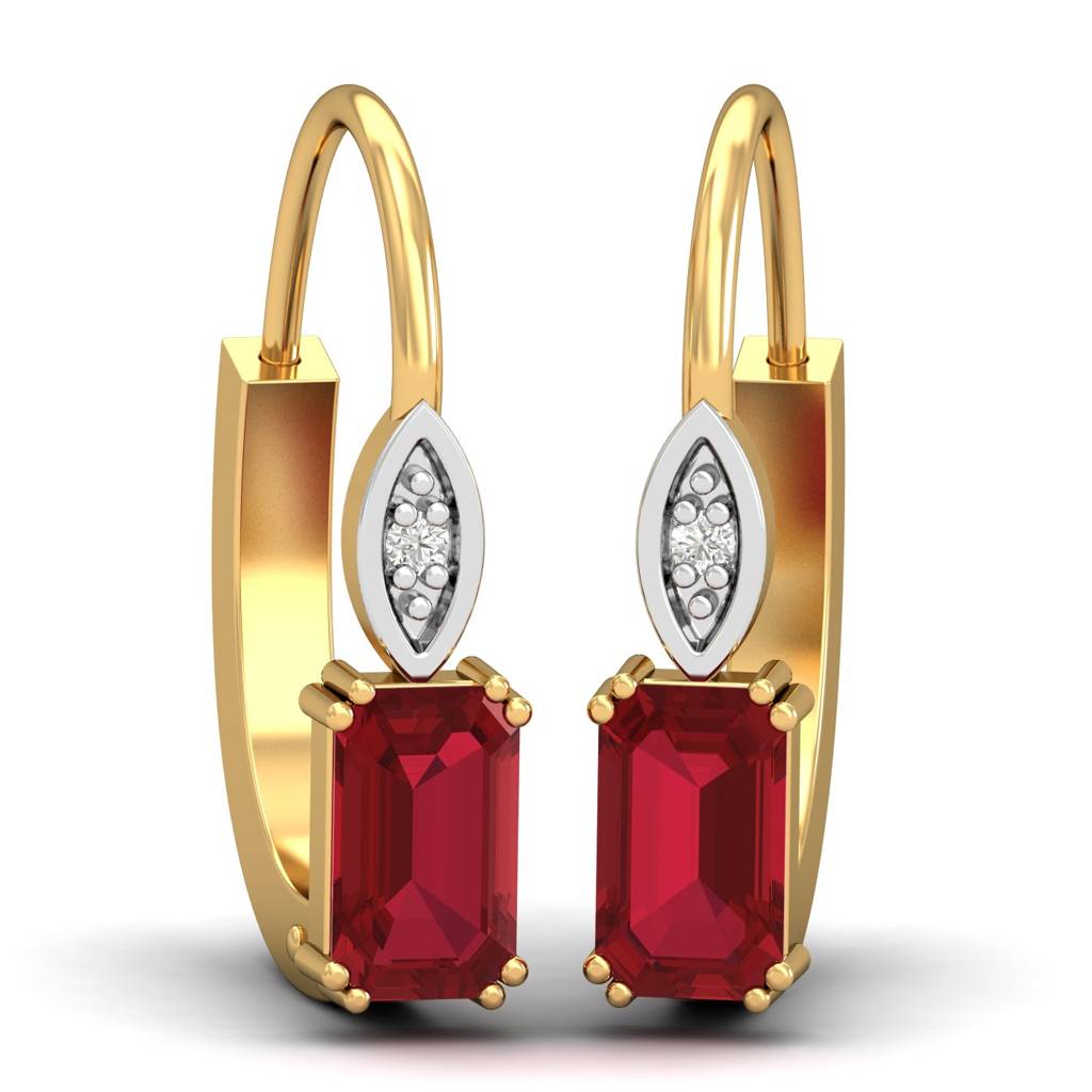 KuberBox 18K Yellow Gold Meridian Ruby Hoop Earrings