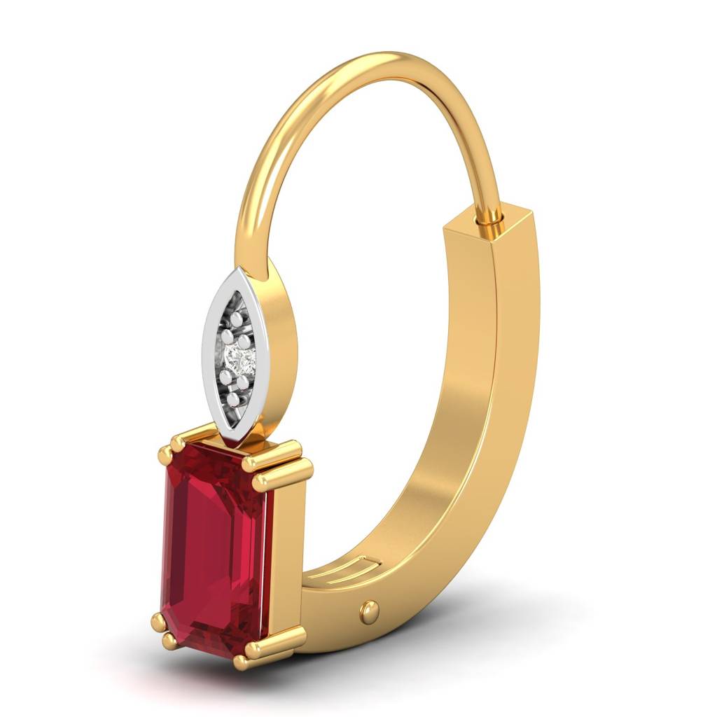 KuberBox 18K Yellow Gold Meridian Ruby Hoop Earrings