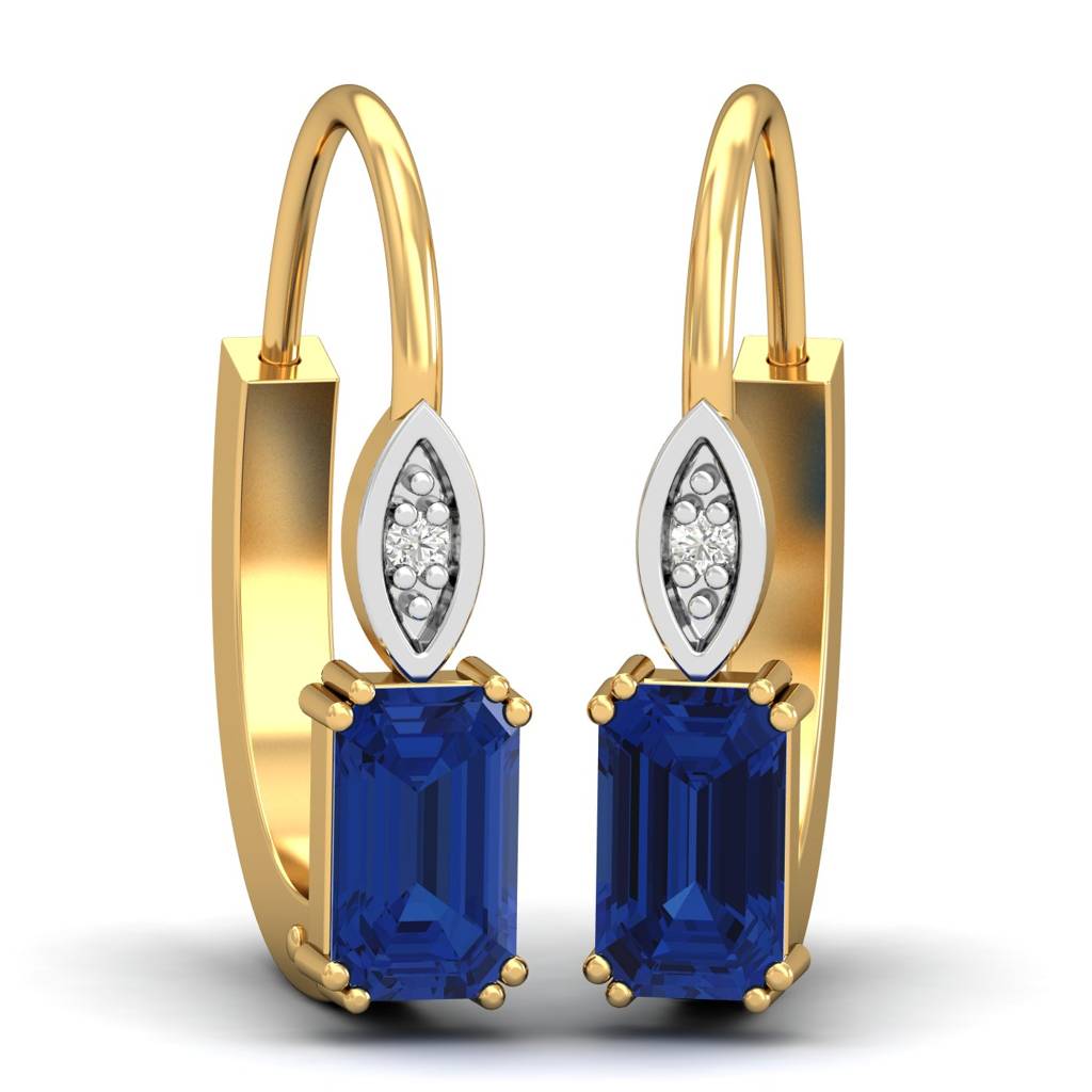 KuberBox 18K Yellow Gold Meridian Blue Sapphire Hoop Earrings