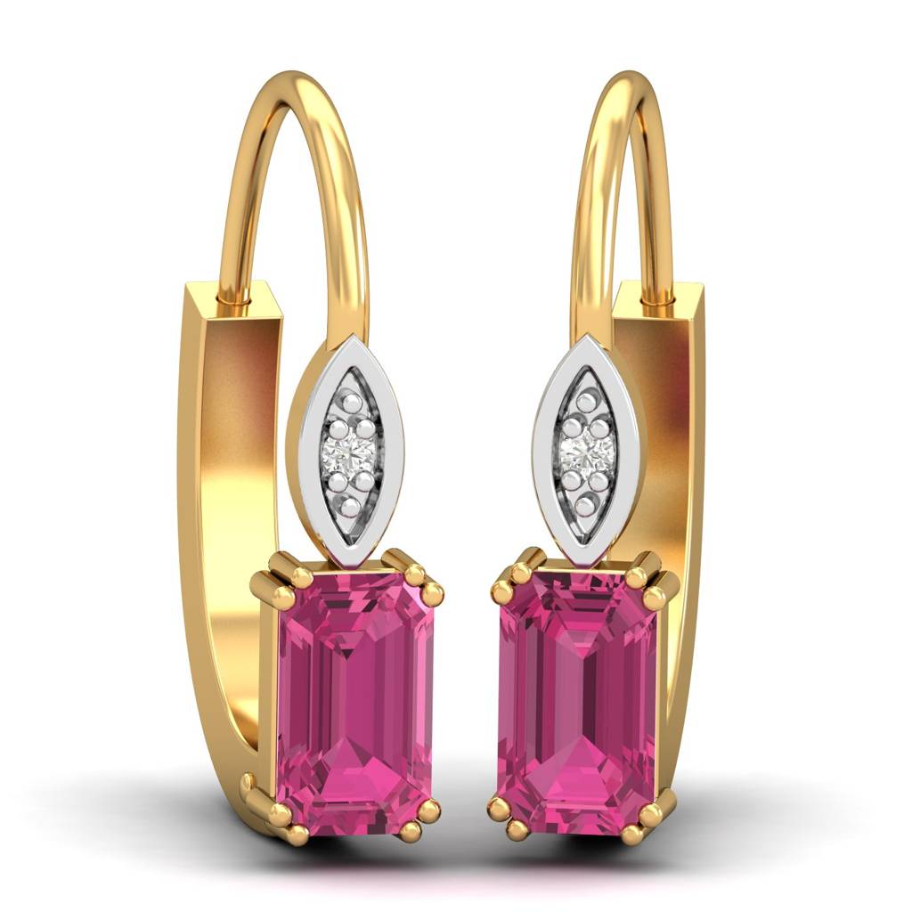 KuberBox 18K Yellow Gold Meridian Pink Sapphire Hoop Earrings