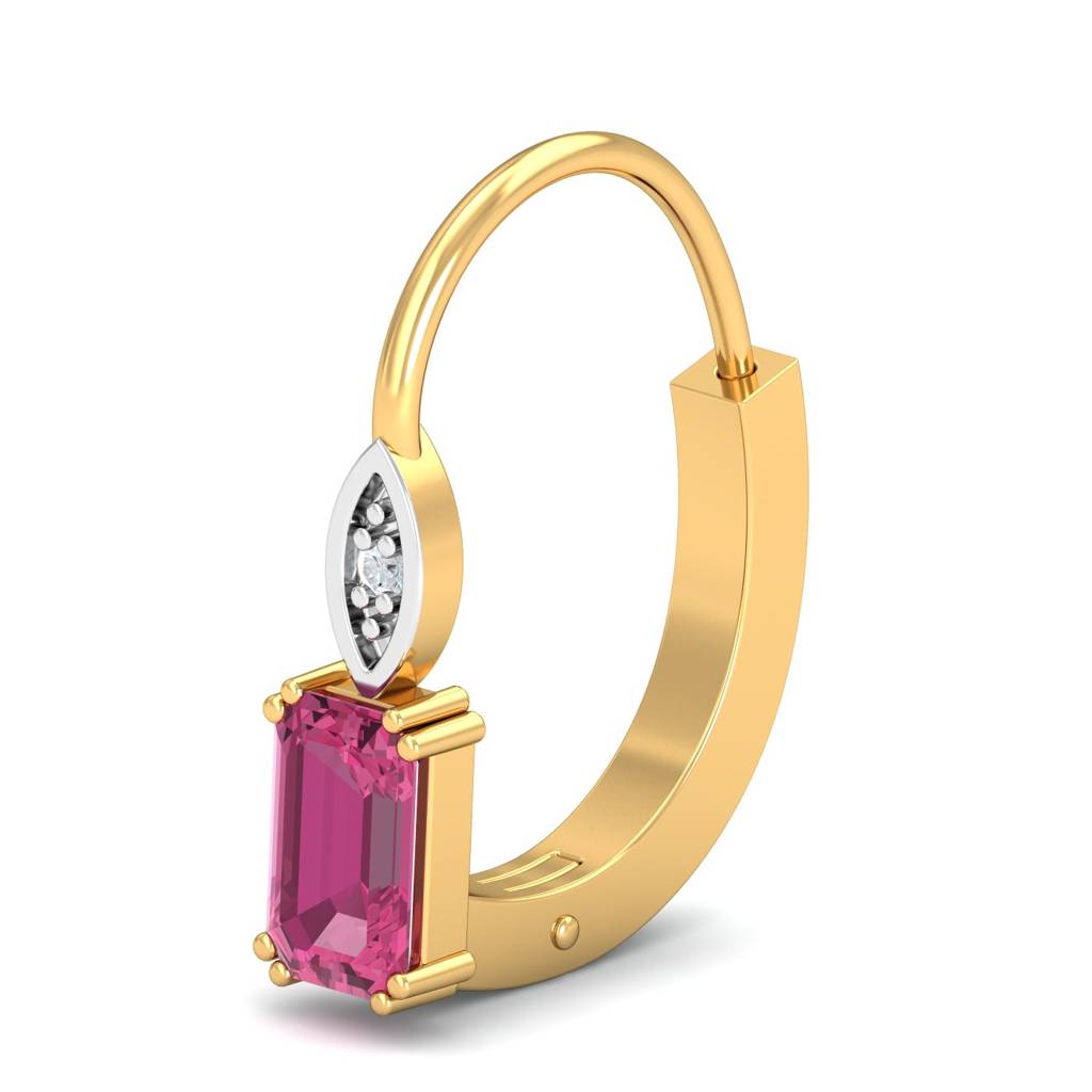 KuberBox 18K Yellow Gold Meridian Pink Sapphire Hoop Earrings