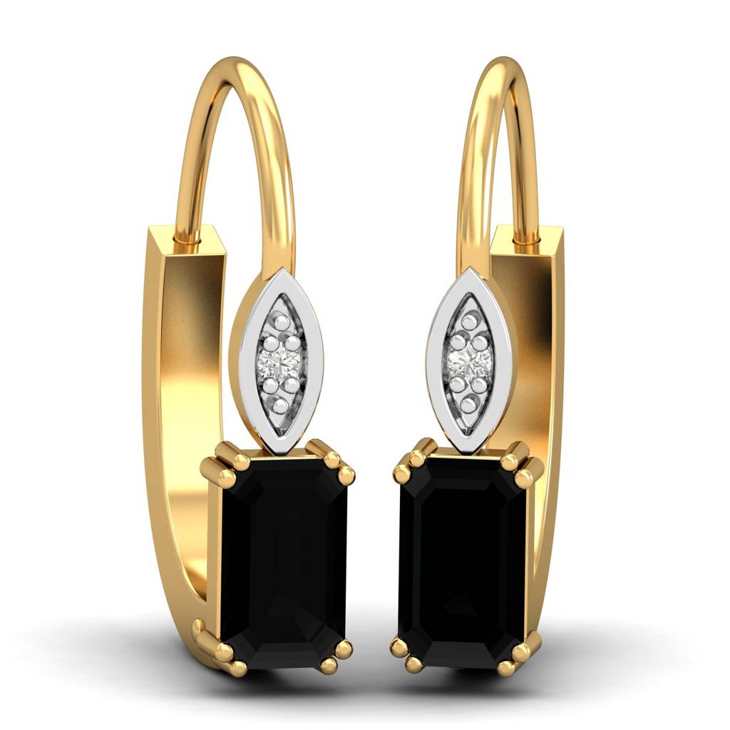 KuberBox 18K Yellow Gold Meridian Black Diamond Hoop Earrings