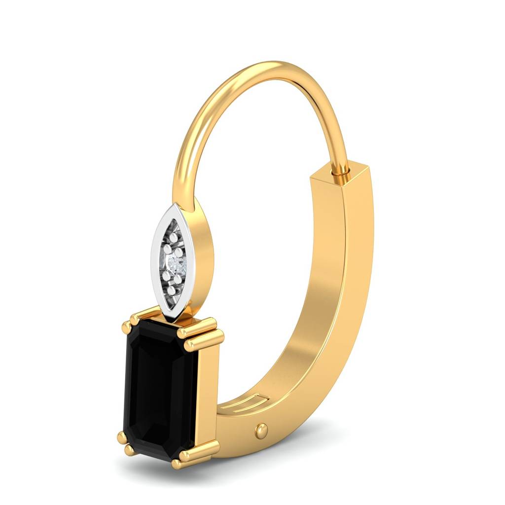 KuberBox 18K Yellow Gold Meridian Black Diamond Hoop Earrings
