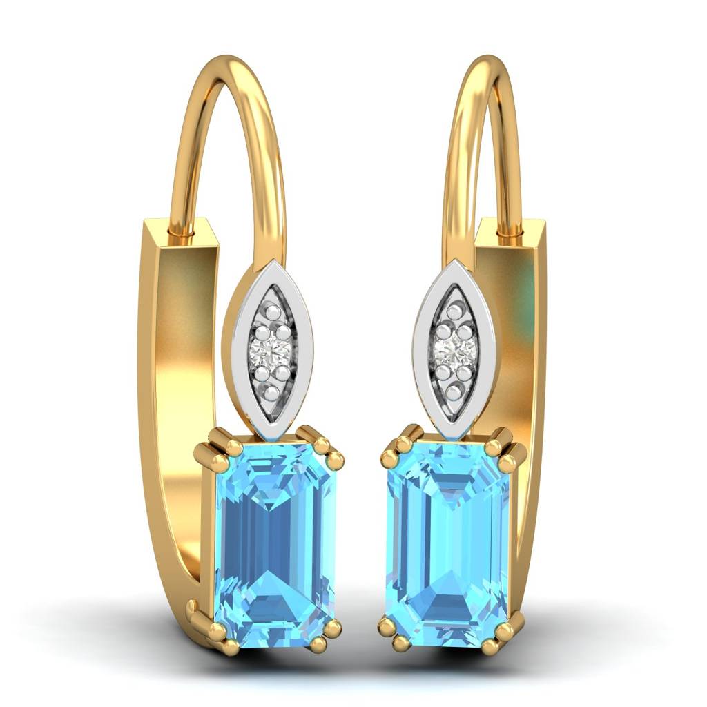 KuberBox 18K Yellow Gold Meridian Topaz Blue Hoop Earrings