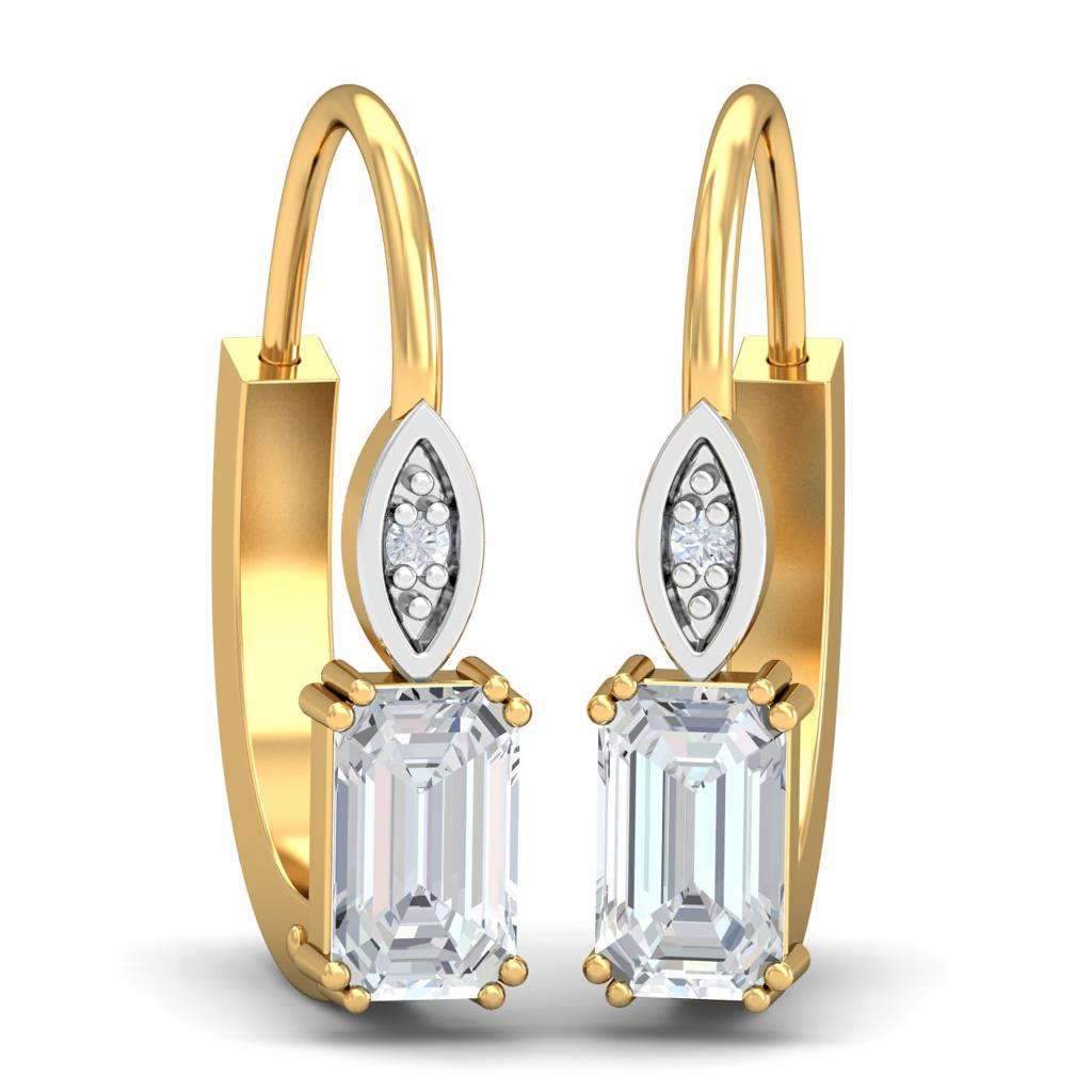 KuberBox 18K Yellow Gold Meridian White Sapphire Hoop Earrings