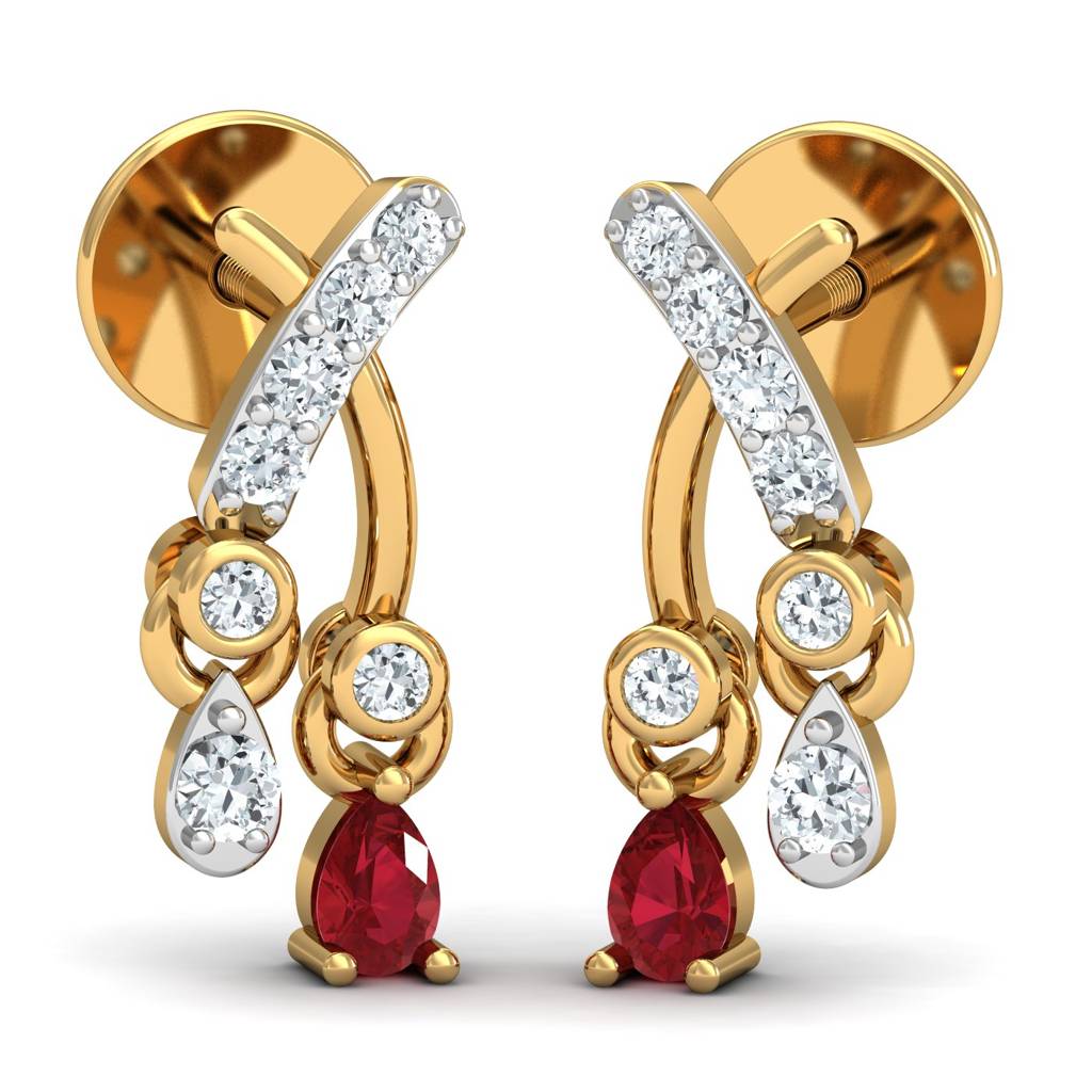 KuberBox 18K Yellow Gold Se Croiser Ruby Drop Earrings