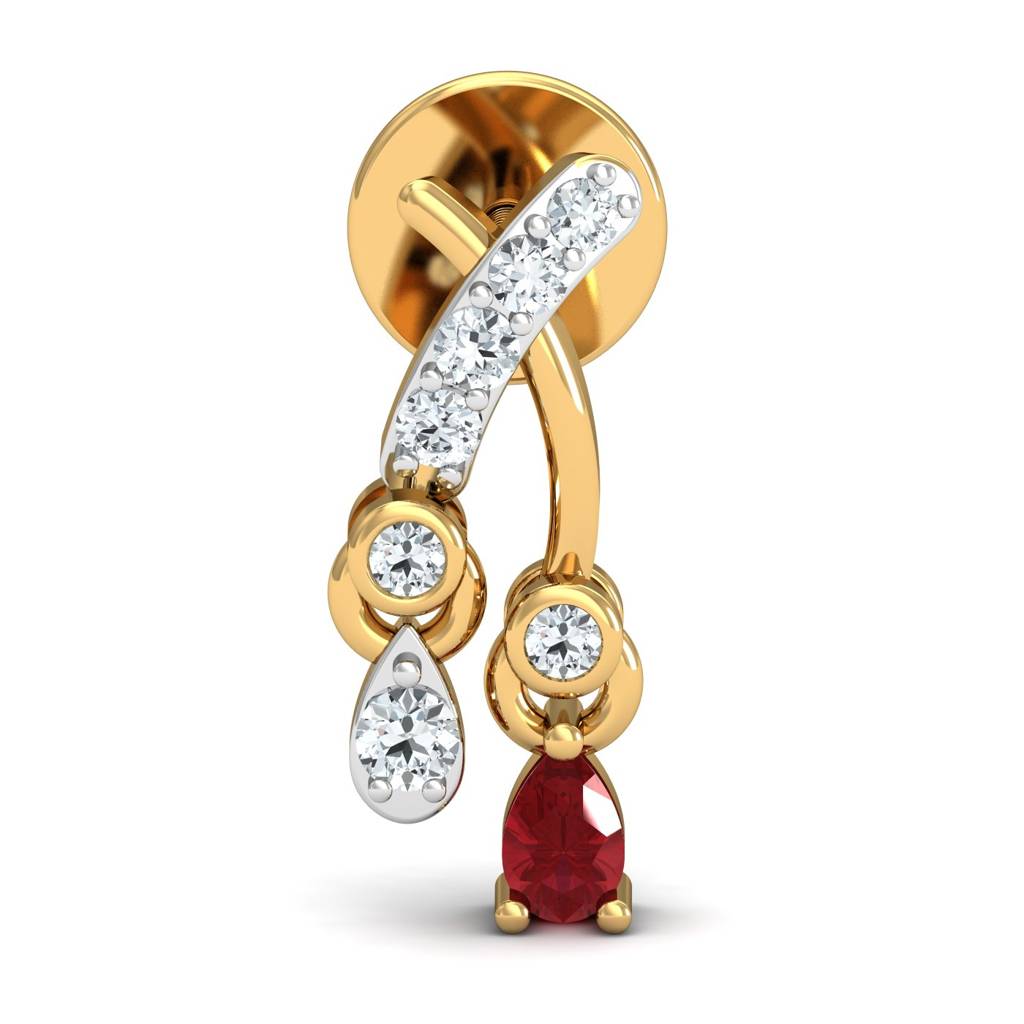 KuberBox 18K Yellow Gold Se Croiser Ruby Drop Earrings