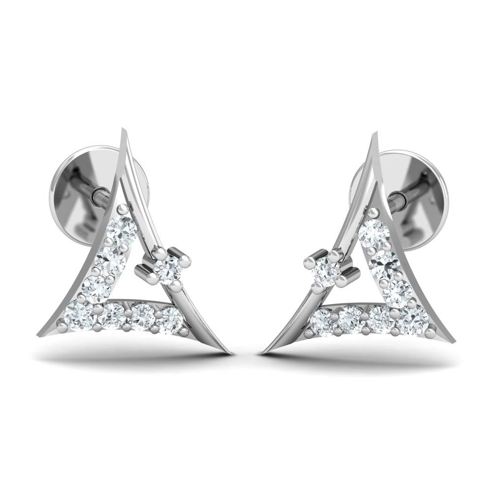 KuberBox 18K White Gold Charm Savvy Stud Earrings