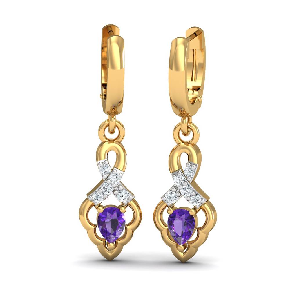 KuberBox 18K Yellow Gold Mediaeval Amethyst Hoop Earrings