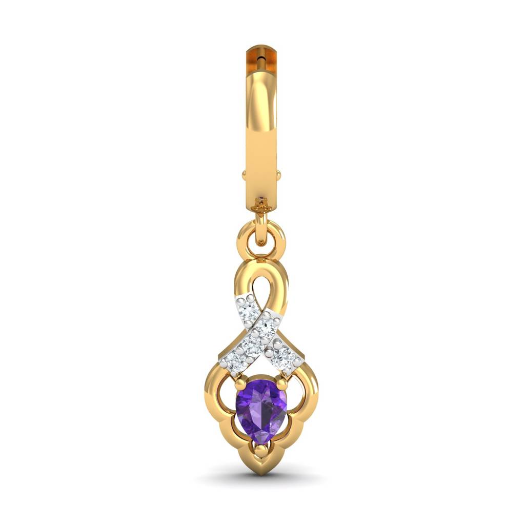 KuberBox 18K Yellow Gold Mediaeval Amethyst Hoop Earrings