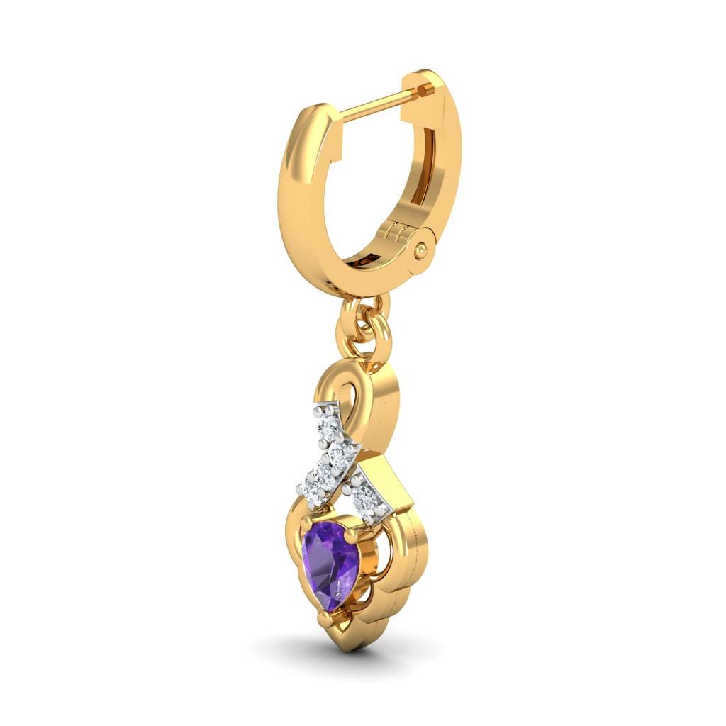 KuberBox 18K Yellow Gold Mediaeval Amethyst Hoop Earrings