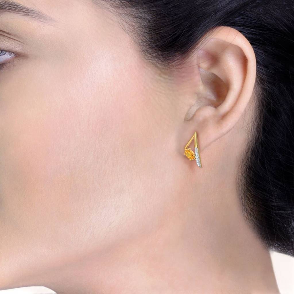 KuberBox 18K Yellow Gold Martinet Citrine Stud Earrings