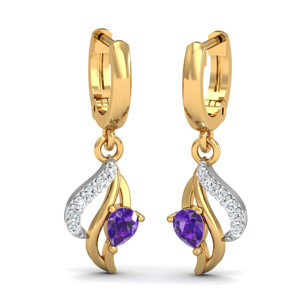 KuberBox 18K Yellow Gold Chivalric Amethyst Hoop Earrings