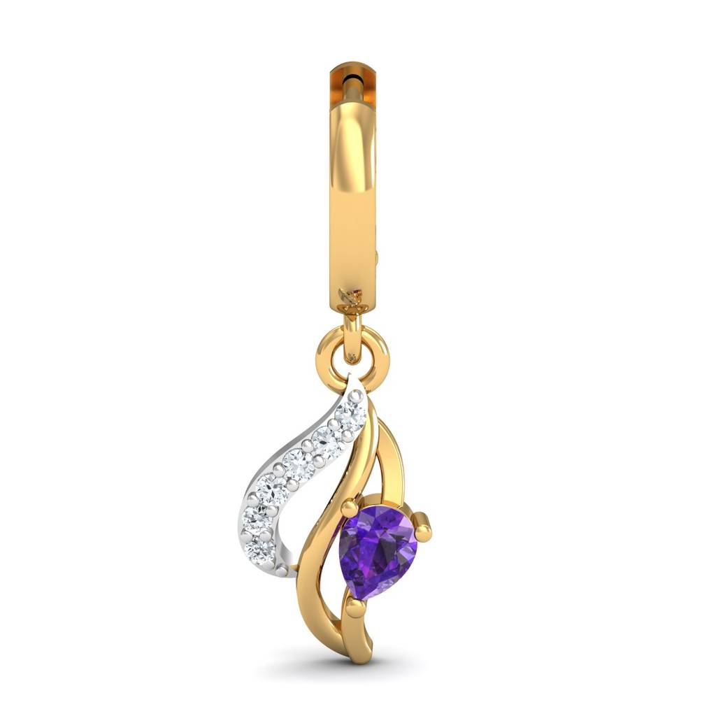 KuberBox 18K Yellow Gold Chivalric Amethyst Hoop Earrings