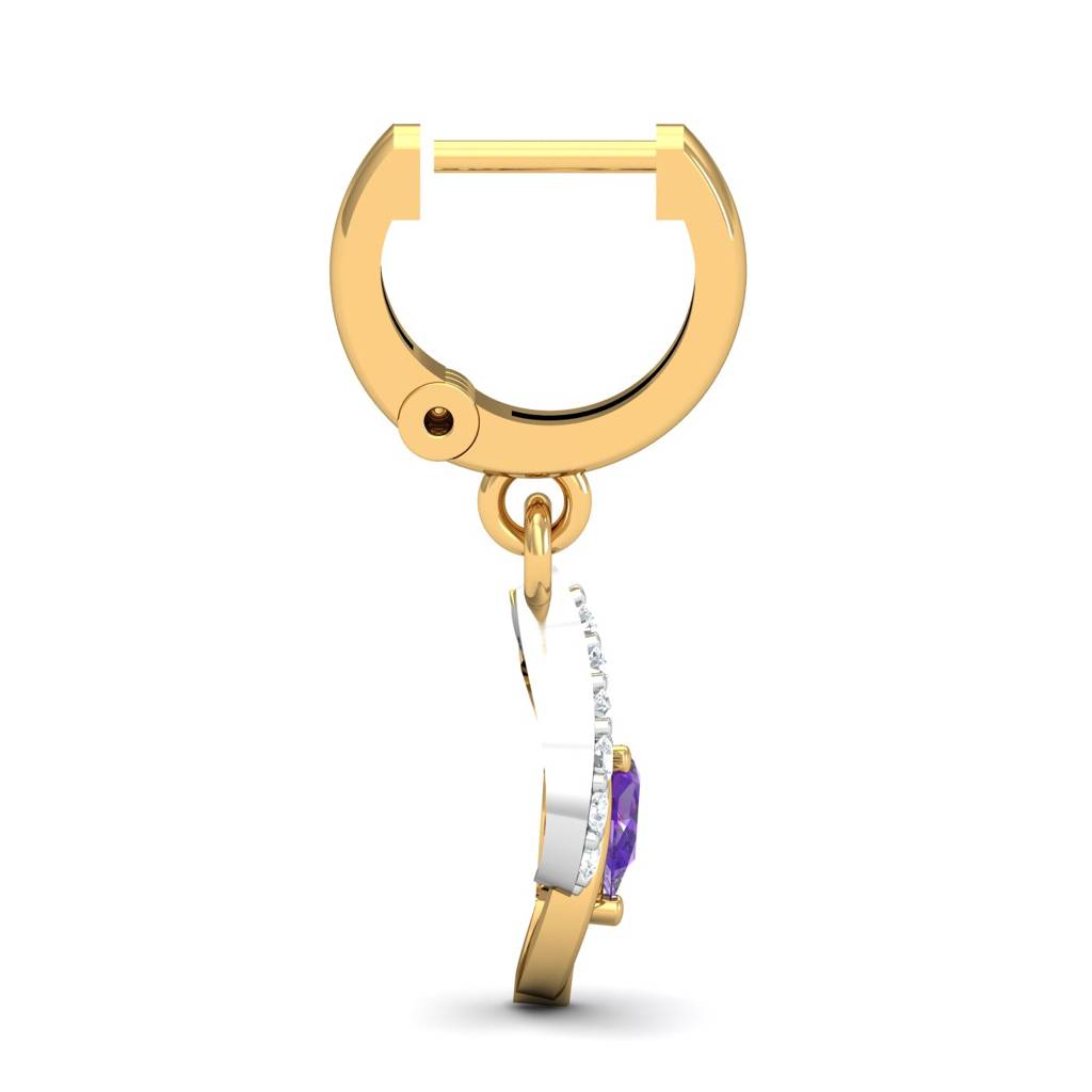 KuberBox 18K Yellow Gold Chivalric Amethyst Hoop Earrings