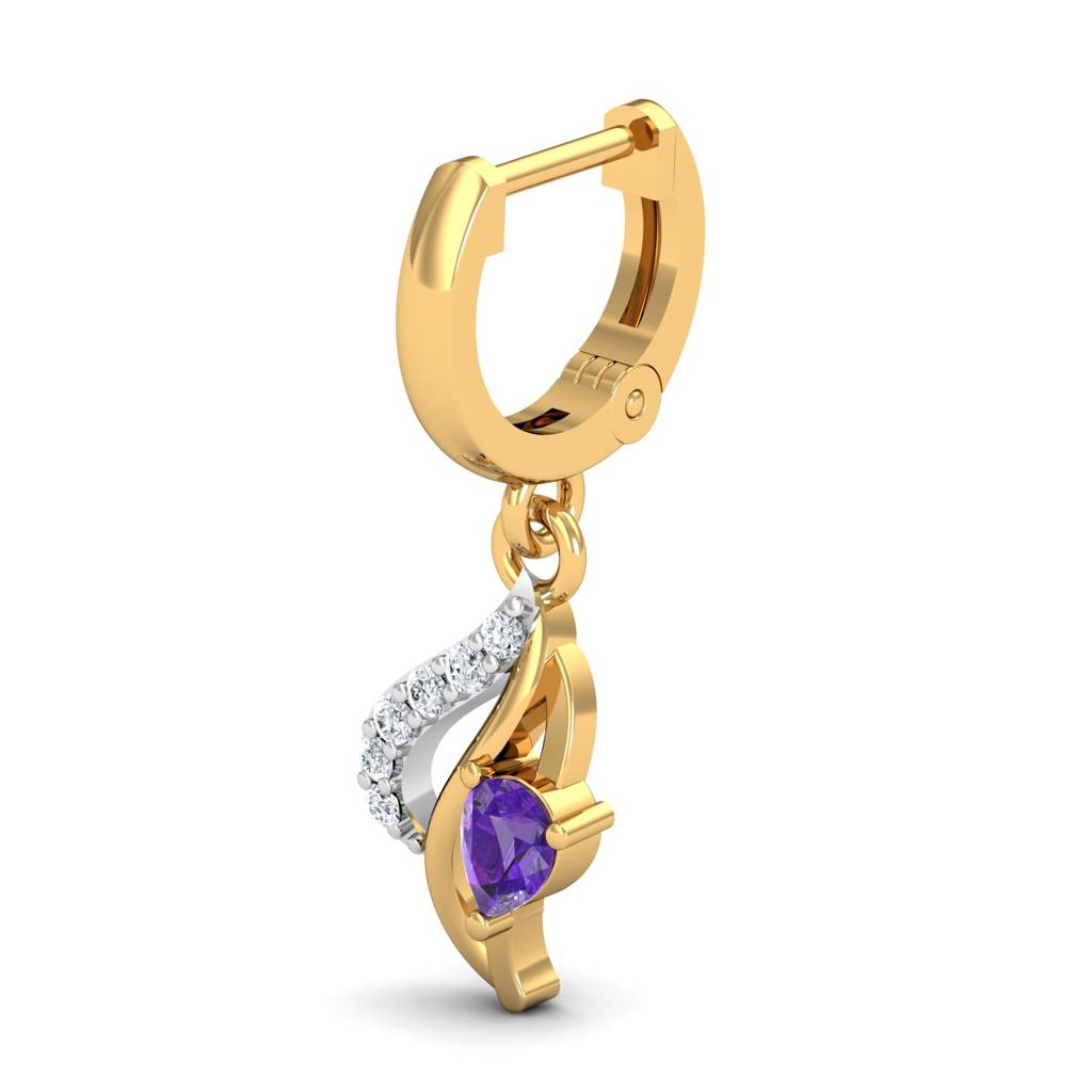 KuberBox 18K Yellow Gold Chivalric Amethyst Hoop Earrings