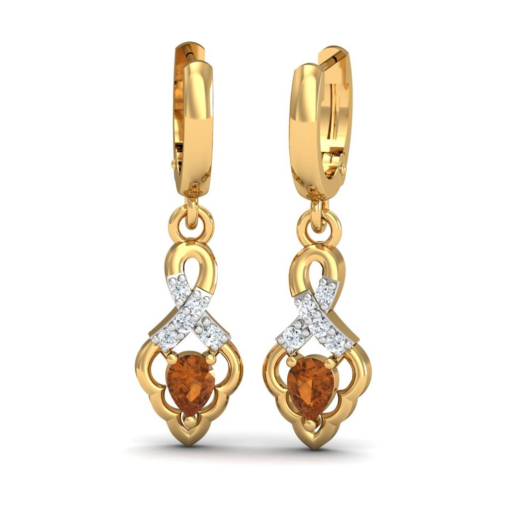 KuberBox 18K Yellow Gold Mediaeval Citrine Hoop Earrings