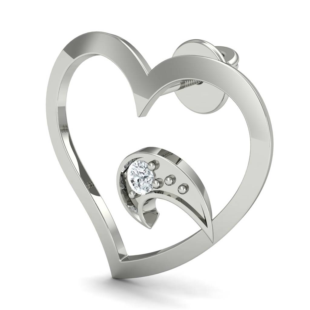 KuberBox 18K White Gold Precious Heart Stud Earrings
