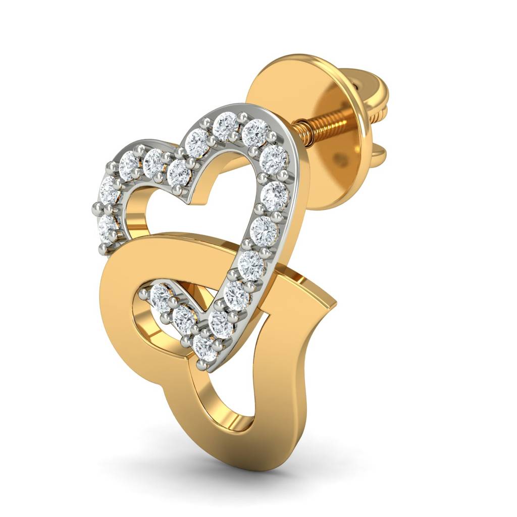 KuberBox 18K Yellow Gold Studded Heart Stud Earrings