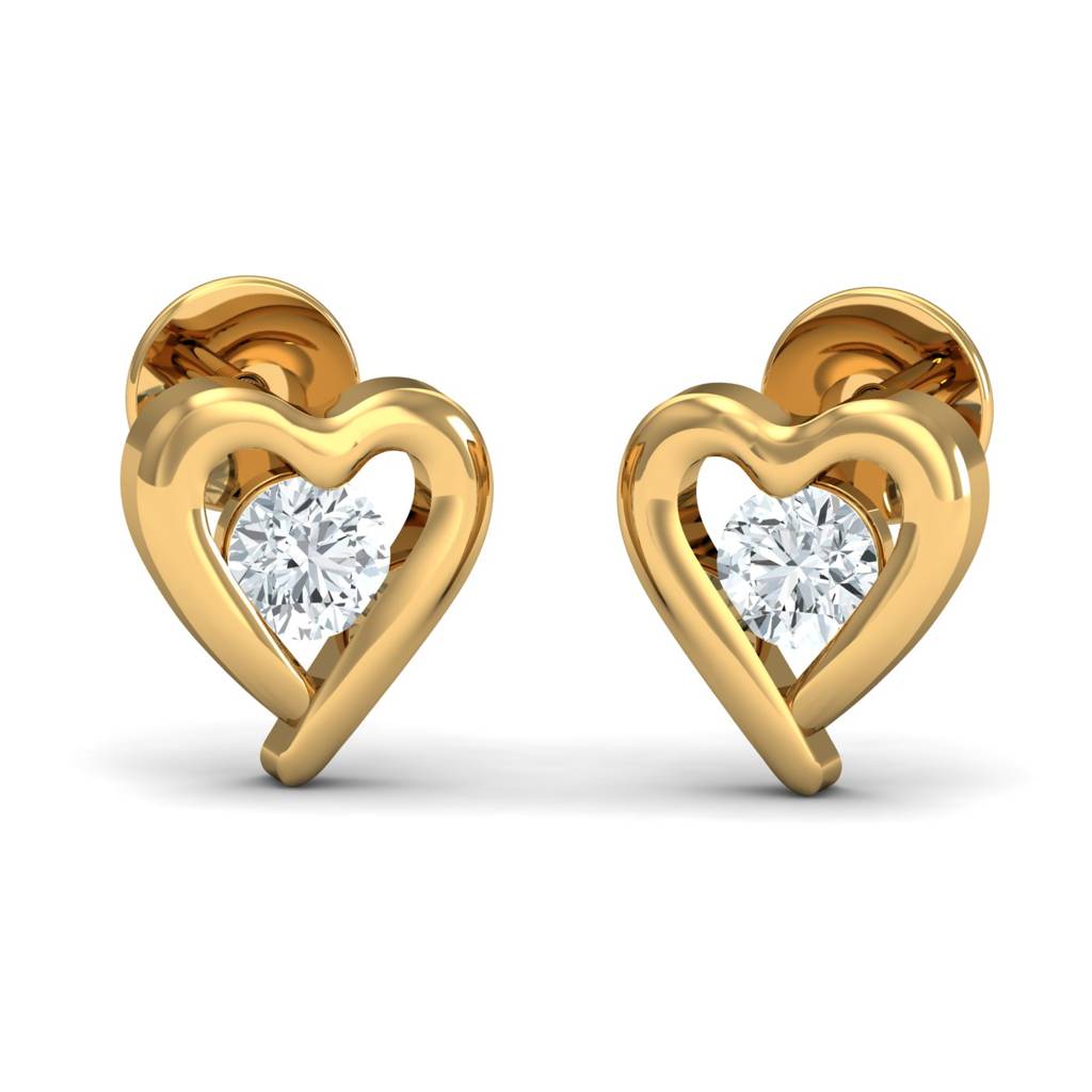 KuberBox 18K Yellow Gold Solo Diamond Heart Earrings