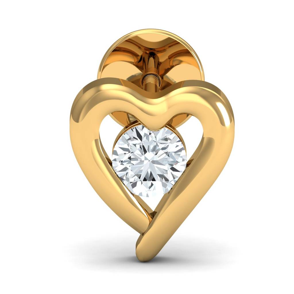 KuberBox 18K Yellow Gold Solo Diamond Heart Earrings