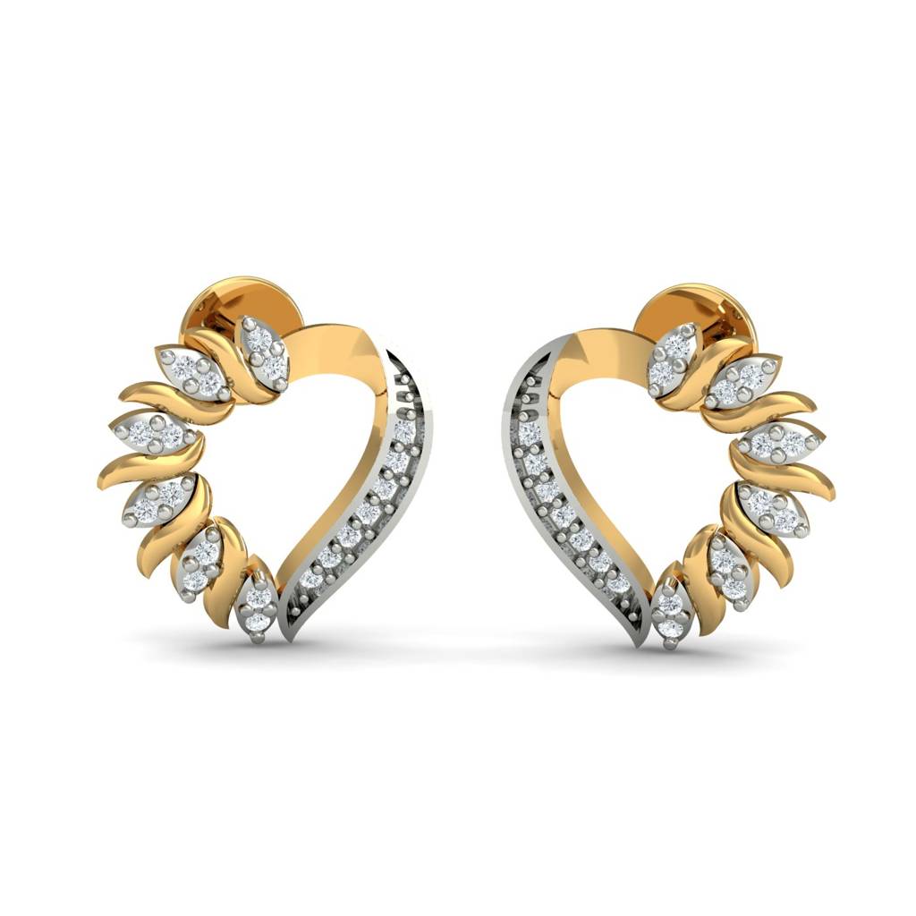 KuberBox 18K Yellow Gold Loving Heart Stud Earrings