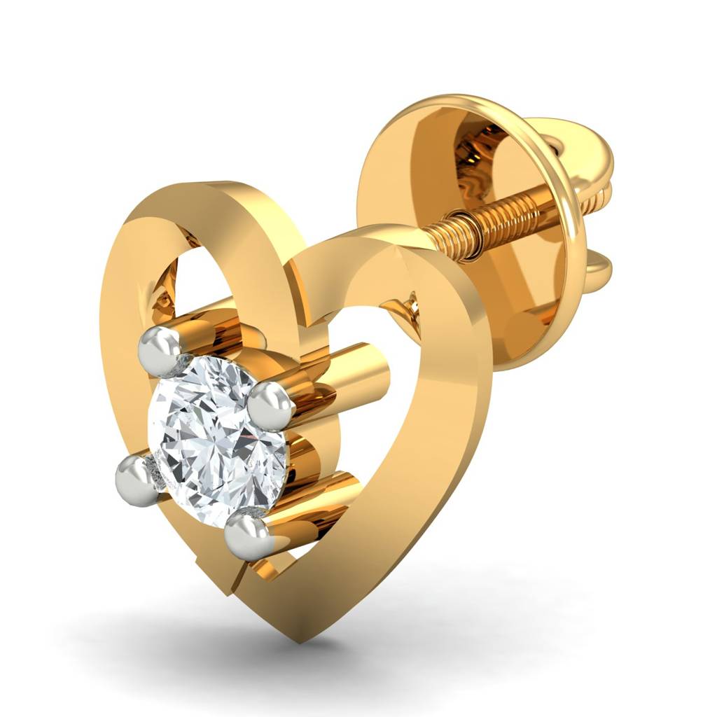 KuberBox 18K Yellow Gold Crunchy Heart Stud Earrings