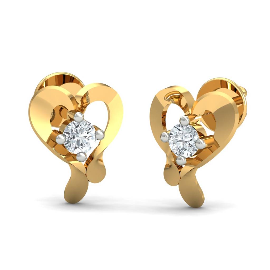 KuberBox 18K Yellow Gold Crazy Heart Stud Earrings