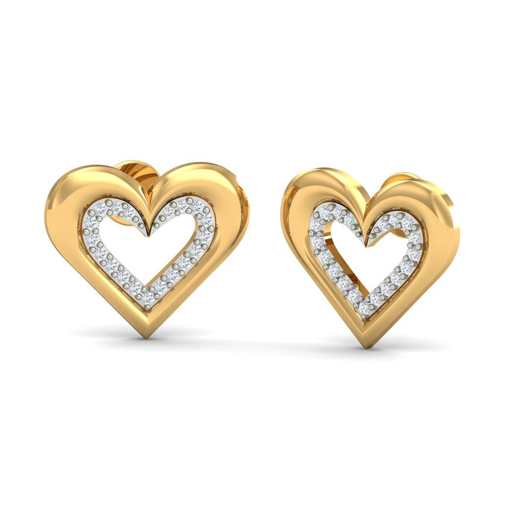 KuberBox 18K Yellow Gold Stylish Heart Stud Earrings