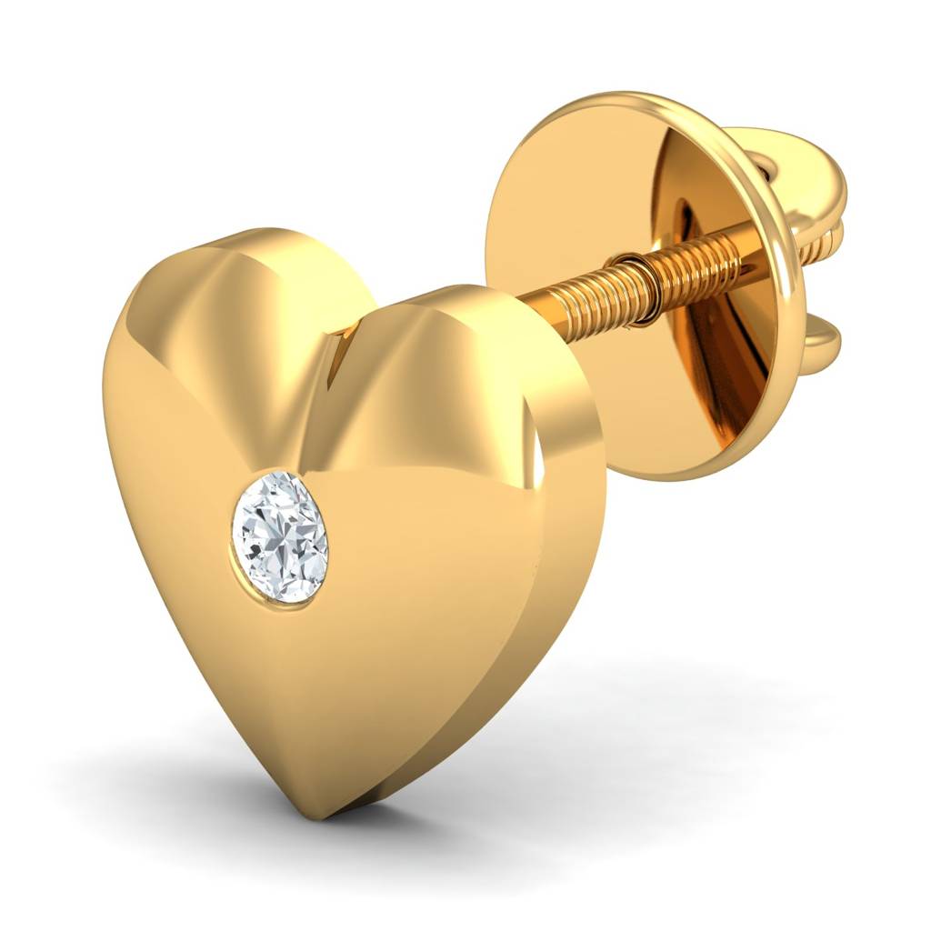 KuberBox 18K Yellow Gold Cheeky Heart Stud Earrings