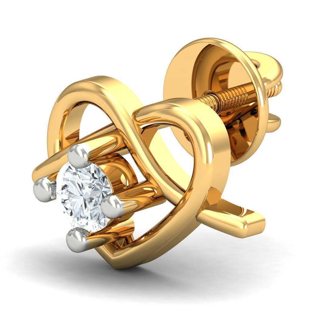 KuberBox 18K Yellow Gold Smiling Heart Stud Earrings