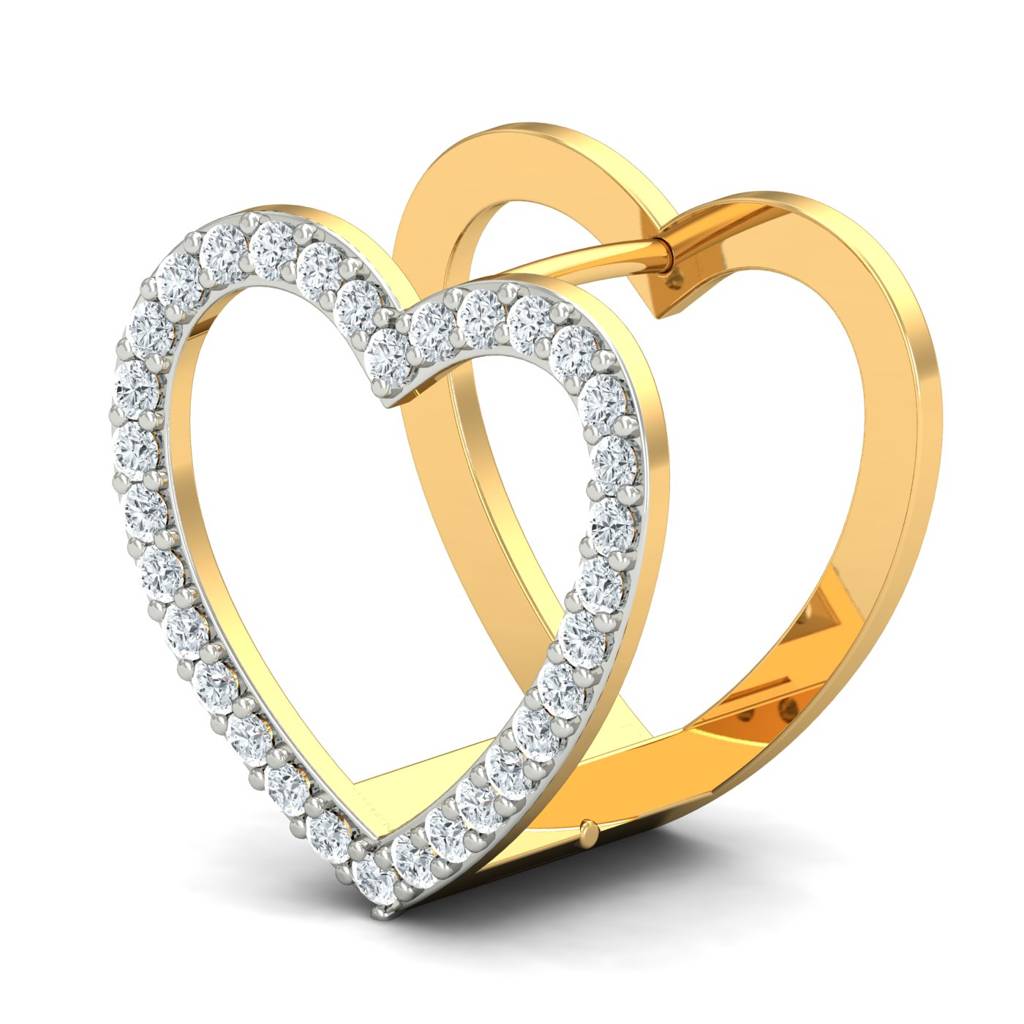 KuberBox 18K Yellow Gold Little Heart Hoop Earrings