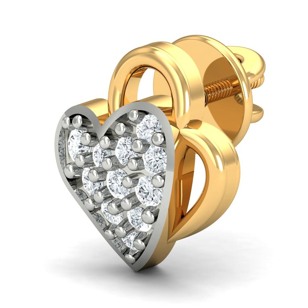 KuberBox 18K Yellow Gold Frozen Heart Stud Earrings