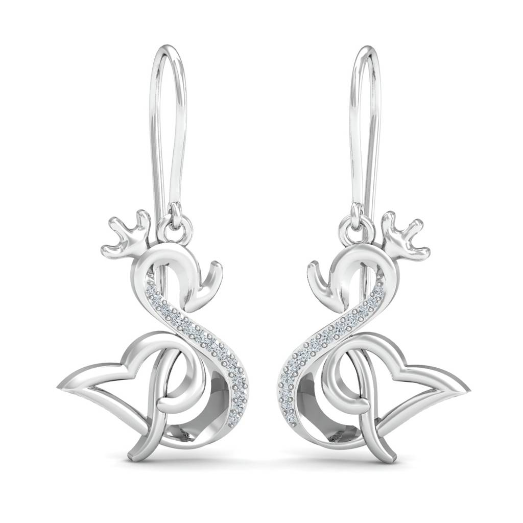 KuberBox 18K White Gold Swan Kruna Hook Earrings