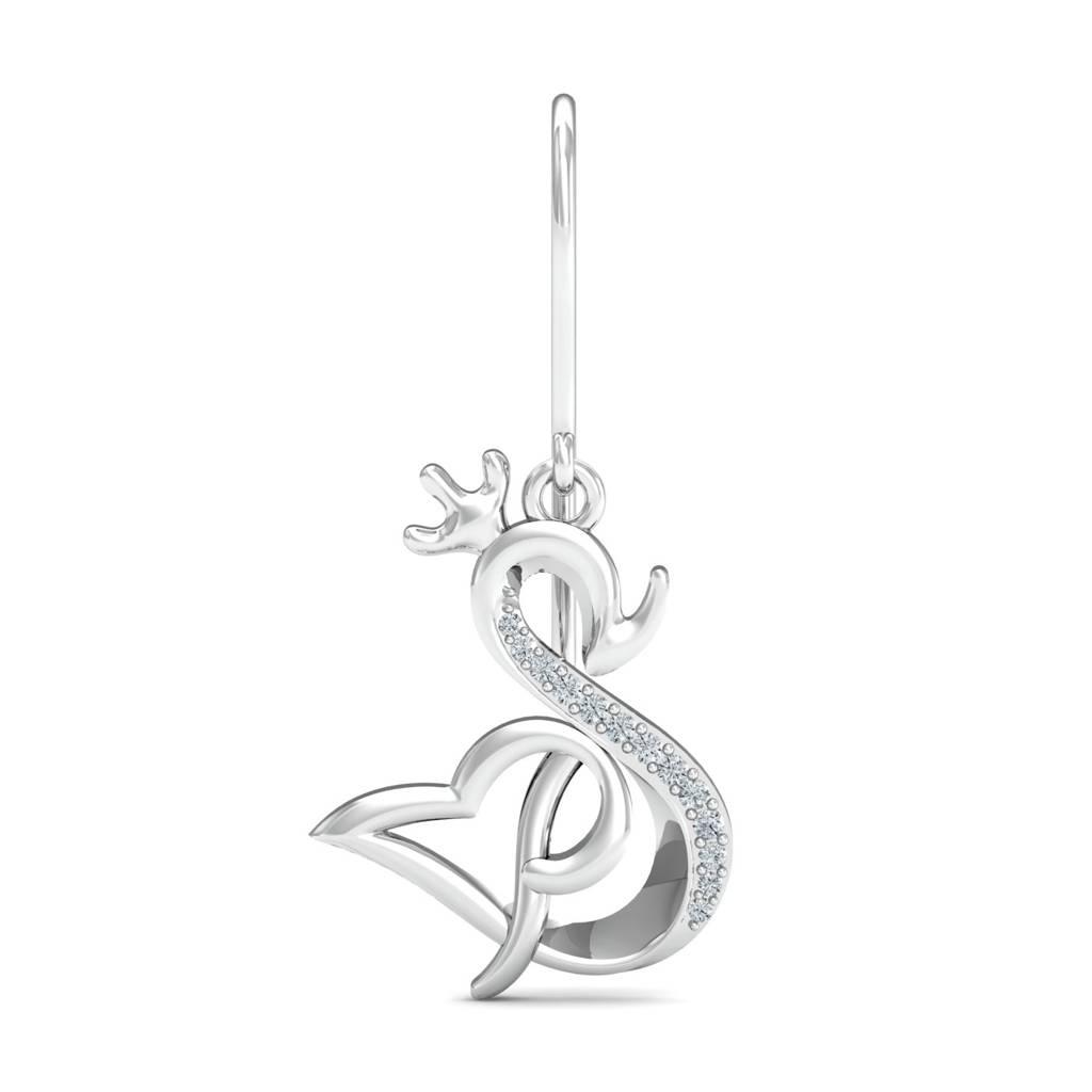 KuberBox 18K White Gold Swan Kruna Hook Earrings